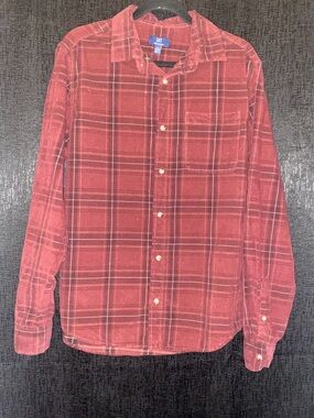 George - Men's Red Plaid Button-Down Shirt size medium
